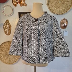 Talbots Brown and White Geometric Patterned Blazer Old Money Jackie O Jacket